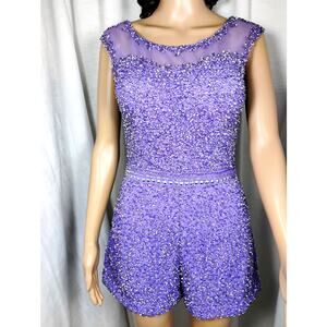 Shail K Womens 4 Purple Beaded Sequin Romper Illusion Top Costume Glam Showgirl